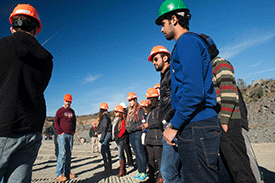 Civil Engineering students at quarry learn about recycled asphalt at a rock quarry in Central Virginia.